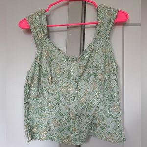 Light Green Floral Cropped Tank- Medium